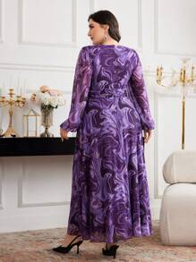 Modelyn 大码优雅大理石印花长裙 - 紫色 - 查看 2