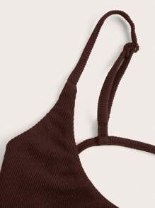 SHEIN BASICS Casual Solid Color Knit Cropped Fitted Women Camisole - Brown - View 3