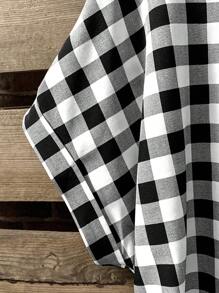 Linhara Plus Size Women Summer Elegant Vintage Plaid Pocket Patched Blouse - Black and White - View 6
