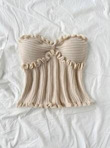 Soleia Casual Ruffle Trim Knit Tube Top, Minimalist Fashion For Everyday Wear,Going Out Top - Apricot - View 3