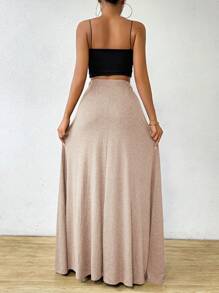 RosyDaze Váy suông buộc eo phía trước đơn giản cho nữ, mặc hàng ngày - Màu Khaki - Xem 2