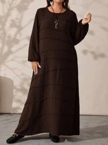 Rosumi Đầm dài tay cổ tròn trơn cỡ lớn cho nữ - Cà phê nâu - Xem 4