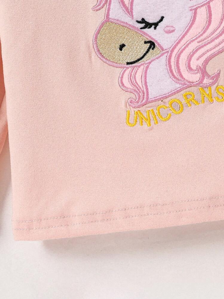 2pcs Baby/Baby Girl Adorable Unicorn Cartoon Pattern Pink Series Long Sleeve Top And Long Pants Casual Homewear Set - Pink - View 4
