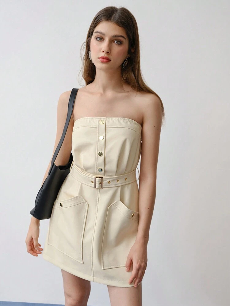 MOTF STUDIO PU LEATHER BELTED MINI TUBE DRESS,SPRING/SUMMER