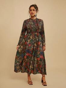 SHEIN VCAY 大码长袖休闲连衣裙，简约时尚，适合日常穿着 - 彩色 - 查看 3