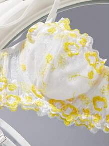 2pcs Wedding Rustic Romantic Yellow Embroidered Women's Lingerie Set - Multicolor - View 3