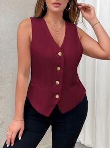 CosyJoli Plus Size Women's Summer And Autumn Fall Women New Fashion Casual Elegant Commuter Work Back To School Old Money Style Teacher Business Women Vest 4th Of July Vest Casual Women Vest Suit Winter - Burgundy - View 4
