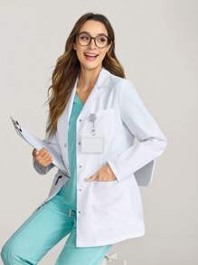 TaskEZ Plain Front Button Long Sleeve Pocket Lab Coat/White Coat - White - View 4