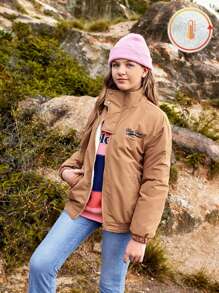 SHEIN Ropa informal de estilo casual para niñas en otoño - Chaqueta de forro polar cómoda para chicas adolescentes, apropiada para uso diario, actividades al aire libre y fotografía en la calle de la ciudad - Marrón Mocha - Ver 7