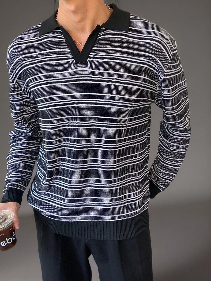 Manfinity CasualKnits Suéter de punto casual y sencillo de moda para uso diario - Blanco y Negro - Ver 1