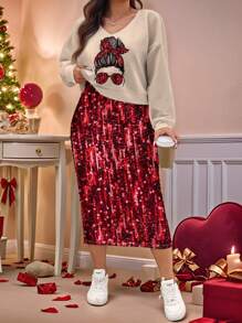 SHEIN LUNE 2 件套加大码肖像艺术印花连衣裙和连帽衫套装，适合春秋季节、情人节