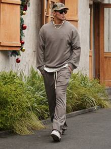 DAZY 2pcs Men's Straight-Fit Long Sleeve T-Shirt And Long Pants Basic Set,Fall Clothes - Grey - View 7