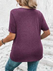 SHEIN LUNE Tricou casual de mărime mare, uni, la modă și potrivit pentru purtarea de zi cu zi - Violet - Vizualizare 2