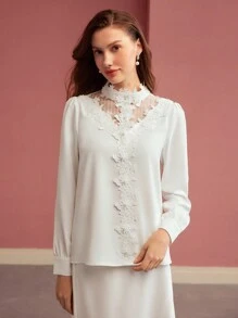 MOTF PREMIUM VESTIDO DE CORTE BIES CON ENCAJE DE CONTRASTE - Blanco - Ver 8