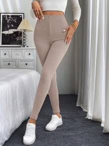 SHEIN LUNE Women Ribbed High Waist Leggings Four Seasons