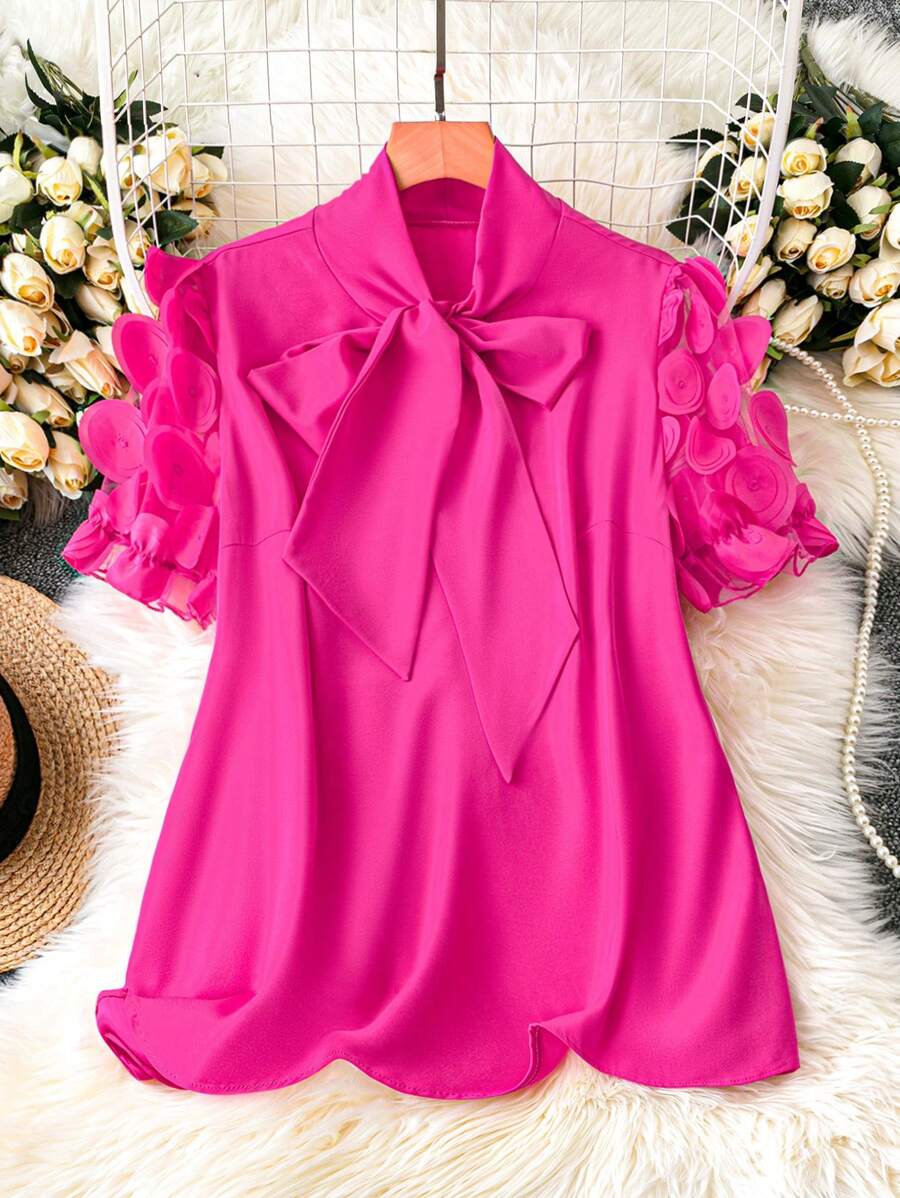 DreamSkyne 优雅大码女式休闲常规衬衫，春季，情人节 - 玫紅色 - 查看 1