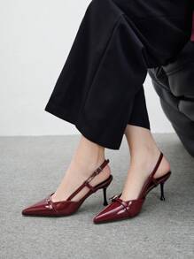 CUCCOO BIZCHIC Women's Pointed-Toe Metal Studded High Heel Pumps With Ankle Strap, Suitable For Party, Daily, Commute, Wedding Occasions Spring Shoes Spring Break Easter - Burgundy - View 1