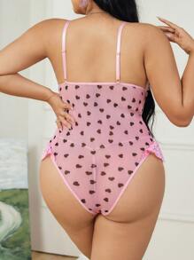 Plus Size Sexy Lace Patchwork Lingerie Set, Valentine's Day - Pink - View 3