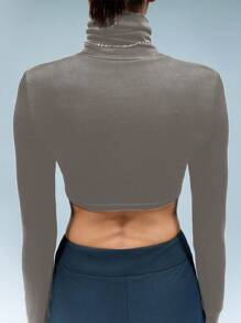 SHEIN Unity Top básico corto de cuello alto de unicolor, sexy - Gris Oscuro - Ver 2