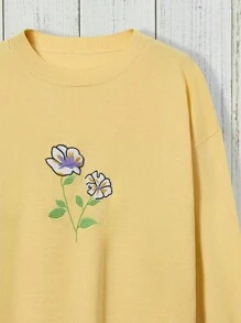 Rusticease Women Floral Print Long Sleeve Crew Neck Sweater Spring Clothes