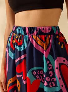 CAJUNI Falda larga de estilo boho con estampado de corazones de colores para mujer, falda informal de playa de verano negra - Azul - Ver 5