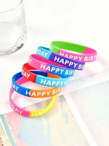 5/10/20pcs Colorful Happy Birthday Inspirational Rubber Bracelet Colorful Printed Silicone Wristband Festival Party Supplies Color Random Christmas - Multicolor - View 4