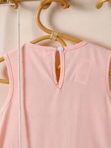 1pc Young Girl Sweet Backless Sleeveless Patchwork Floral Decor Dress - Pink - View 5