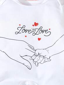 SHEIN Newborn Letter Print White Base Minimalist Fashion Long Sleeve Footed Pajamas Set