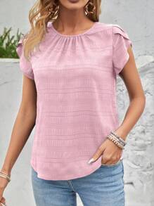 EMERY ROSE Blusa de unicolor con mangas de pétalos y abertura en la espalda