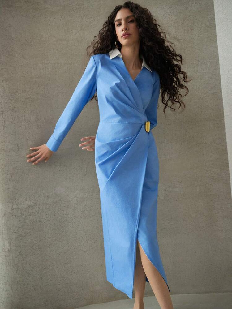 METAL DECOR FOLD PLEATED DRESS