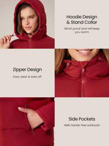 GLOWMODE 轻盈保暖休闲贴身腰长可调节连帽羽绒夹克日常休闲冬季 - 紫紅色 - 查看 4