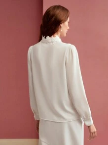 MOTF PREMIUM VESTIDO DE CORTE BIES CON ENCAJE DE CONTRASTE - Blanco - Ver 7