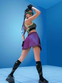 Innovista 女士运动服拼色侧开叉拉链运动短裙，配有功能性口袋裙子、网球裙、网球女装、Y2K 裙子、运动裙、女孩情人节服装， - 紫色 - 查看 13