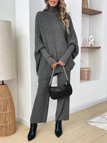 Chiquease Women's Solid Minimalist Half Turtleneck Sweater And Pants 2pcs Set