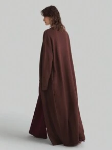 Ontre 女士 2025 年春季新品长款纽扣红棕色开衫、长款灰色针织夹克、极简主义长袖毛衣，适合都市装扮