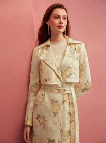MOTF PREMIUM CASACO TRENCH COM ESTAMPA FLORAL DE LANTEJOULAS - Multicolorido - Visão 8