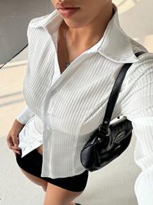 Lunelith SHEIN Lunessa Women's Striped Jacquard Midarm Shirt