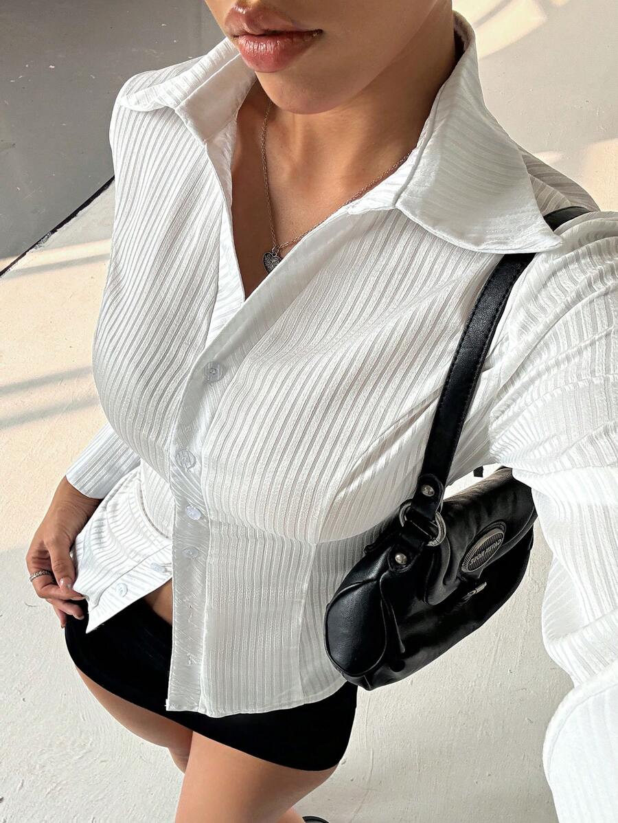 Lunelith SHEIN Lunessa Women's Striped Jacquard Midarm Shirt