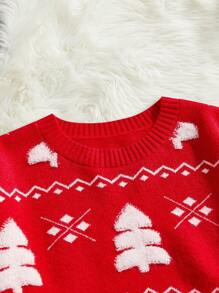 Manfinity VCAY Men's Christmas Tree Pattern Fleece Crew Neck Long Sleeve Sweater - Red - View 3