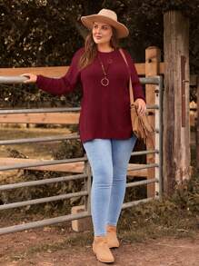 EMERY ROSE Oversize Long Sleeve Sweater, Casual & Fashionable For Plus Size, Everyday Wear