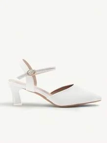 CUCCOO CHICEST Giày cao gót hở lưng đính đá Rhinestone mũi nhọn thanh lịch màu trắng dành cho nữ - trắng - Xem 2