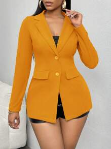Slaydiva Solid Button Front Lapel Neck Blazer