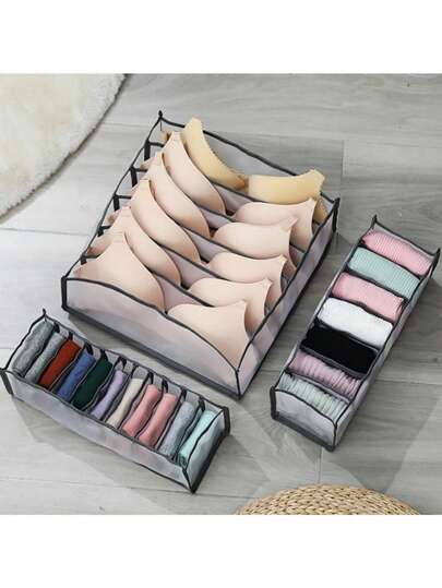 1pc Reinforced MeshDrawer Storage Box,S/M/L Large Capacity Foldable Storage Box ,Gray Polyester Dustproof Storage Container Set For Socks Storage, Underwear Storage,Closet Decorations ,Desktop Clutter Sorting Box,Festival Decor Room Decor Home Decor Fall Decor Bedroom Decor