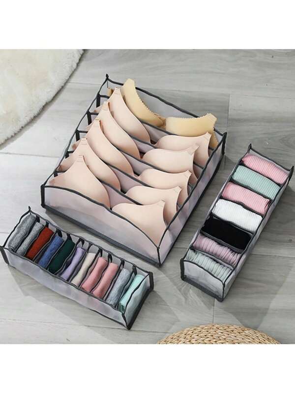 1 pezzo Scatola portaoggetti rinforzata in rete, S/M/L, Scatola portaoggetti pieghevole ad alta capacità, Set di contenitori portaoggetti in poliestere grigio antipolvere per conservazione di calze, biancheria intima, decorazione armadio, organizer da scrivania, decorazione per festival, decorazione camera da letto, decorazione autunnale