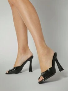 SHUZIA 女士鱼头粗跟日常性感优雅 PU 黑色高跟凉鞋 - 黑色 - 查看 7