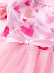 PETSIN 1pc Pink Heart Print Peplum Tulle Bow Decor Cute Princess Dog Dress, Fits Most Pets, Valentines Day' - Multicolor - View 5