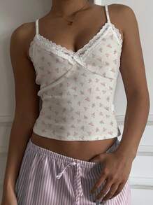 CovetEZ 1 件女士粉色碎花蕾丝吊带背心，适合春夏季 - 彩色 - 查看 3