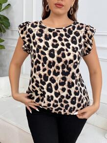 SHEIN Frenchy Plus Size Women Leopard Print Fabric Bowknot Back Design Contrast Color Fitted Fashion Blouse - Multicolor - View 8