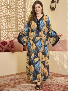Al Najma New Style Arabic Women Long Sleeve Elegant Printed Robe - Multicolor - View 4