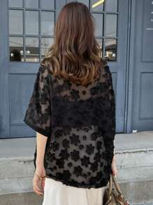 FRIFUL Women's Loose Lace V-Neck Blouse, Minimalist Fashion Casual Daily Wear Sheer